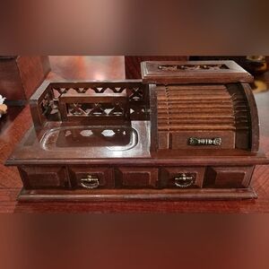 Vintage Wood Roll Top Desk Style Jewelry Box Unisex